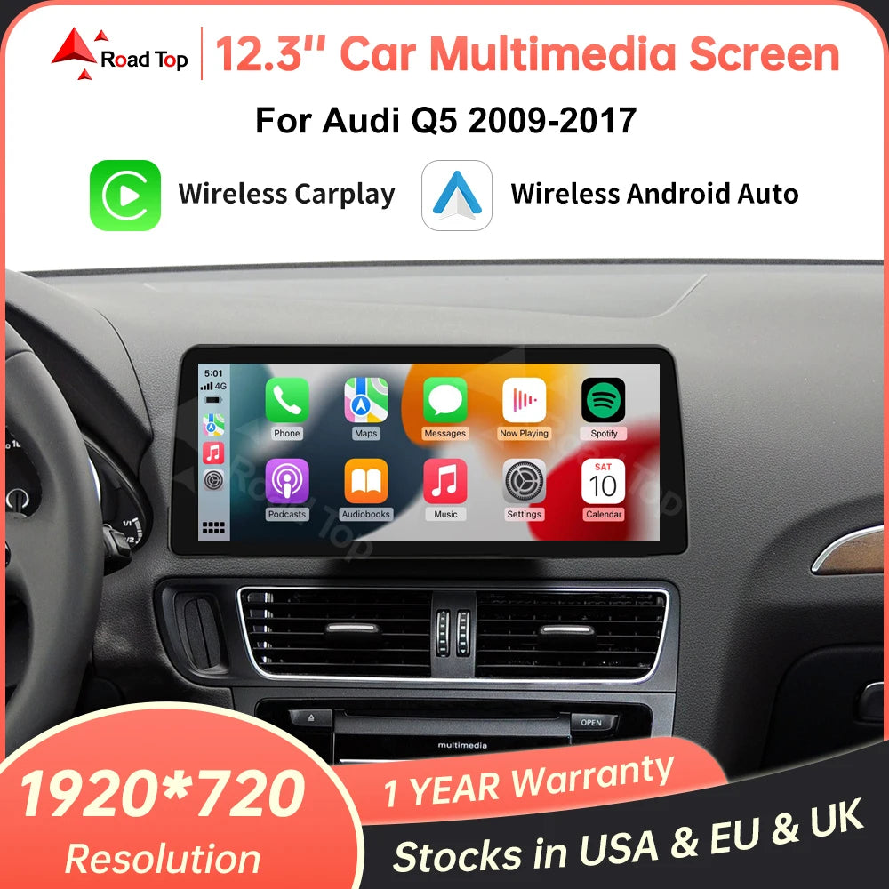 12.3 inch Ultra-thin Screen Wireless CarPlay Android Auto Car Multimedia For Audi Q5 2009-2017 With Airplay Autolink Functions