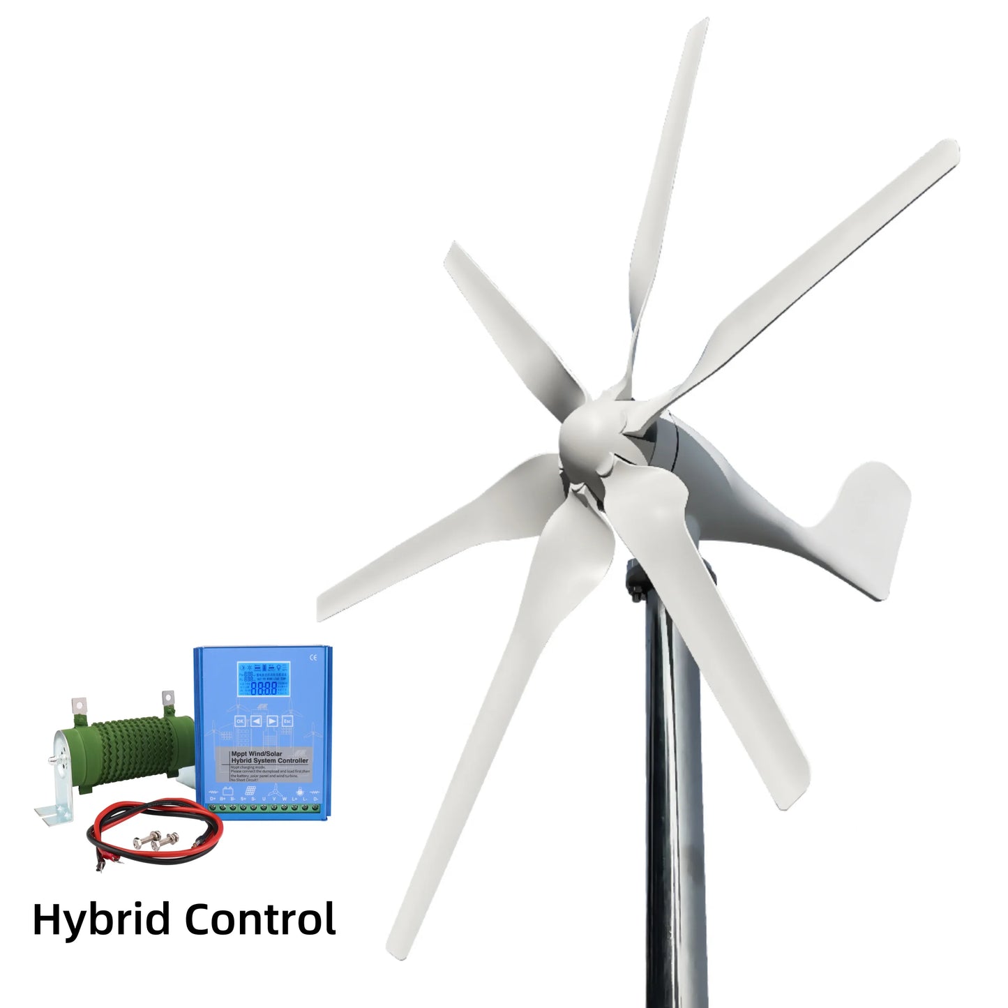 Windturbine – Duurzame Energie – Windgenerator – 6-Bladig – 1000W Vermogen – Glasvezel Basalt Bladen - 12V - Met Hybride Besturing