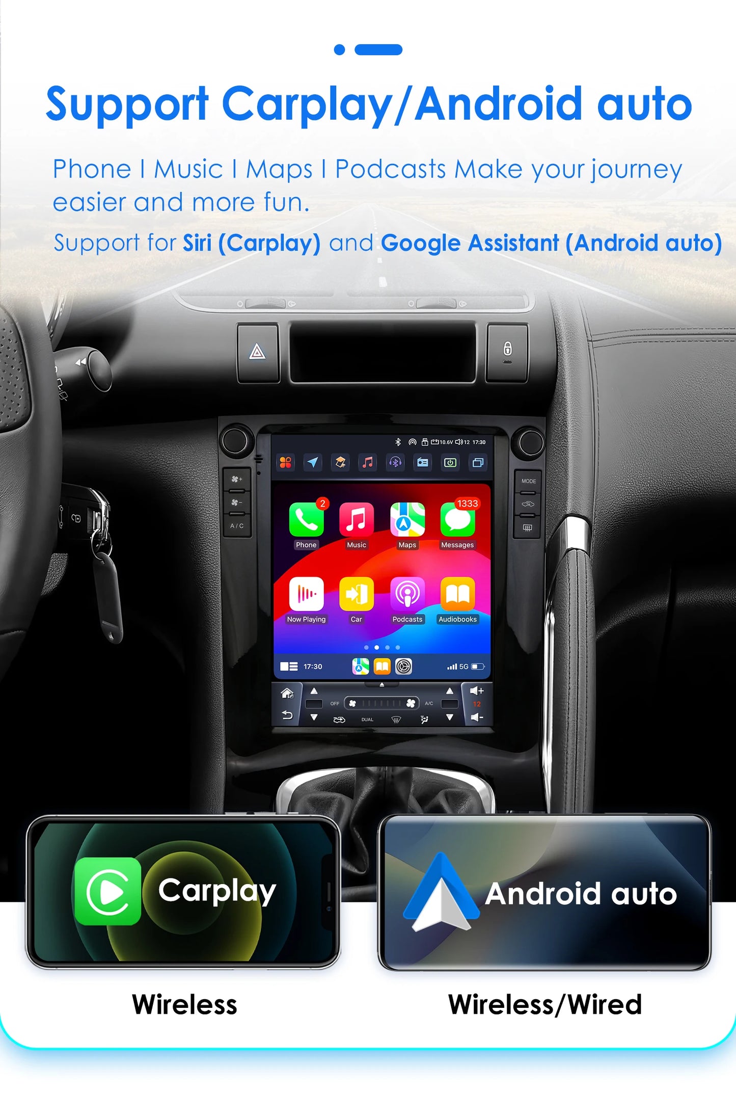 2 DIN Autoradio – Multimedia Systeem – Navigatiesysteem – Touchscreen Radio – Android Auto Radio – Android 13 – 9,7 Inch Verticaal Scherm - QUORE