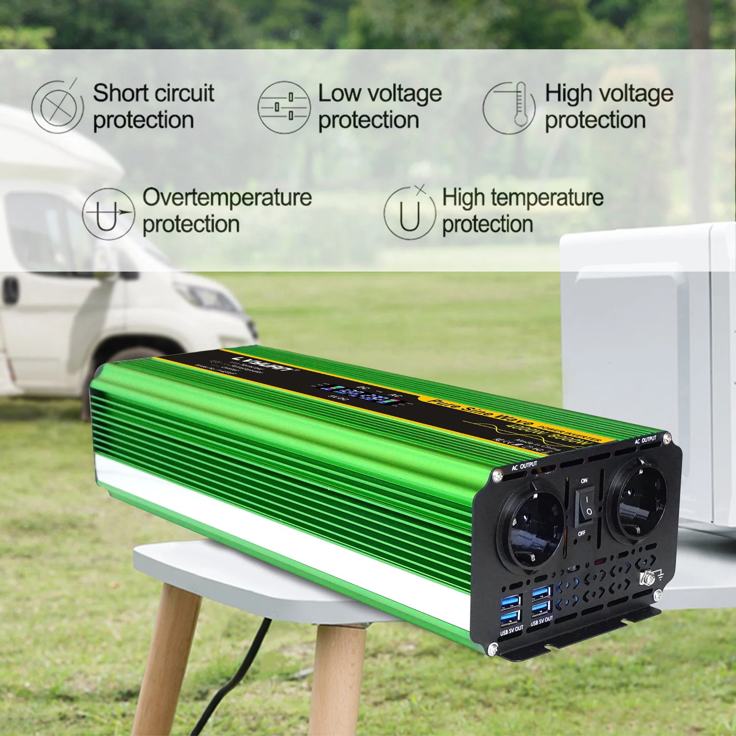 8kW Power Inverter – Stroomomvormer – Spanningsomvormer – Inverter Caravan – Zuivere Sinusgolf Omvormer 12V LCD 2EU – Hoog Continu Vermogen 4000W – Aluminium Behuizing