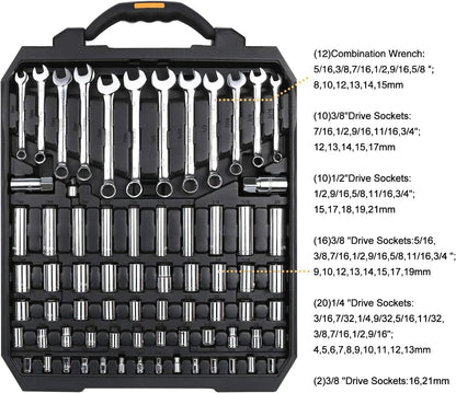 Deko - Basis gereedschapsset - Gereedschap - 192-delig - Gereedschapsset - Gemengde gereedschapsset - Autoreparatie handgereedschapsset - Sleutelgereedschapskistset - Zwart Geel - QUORE