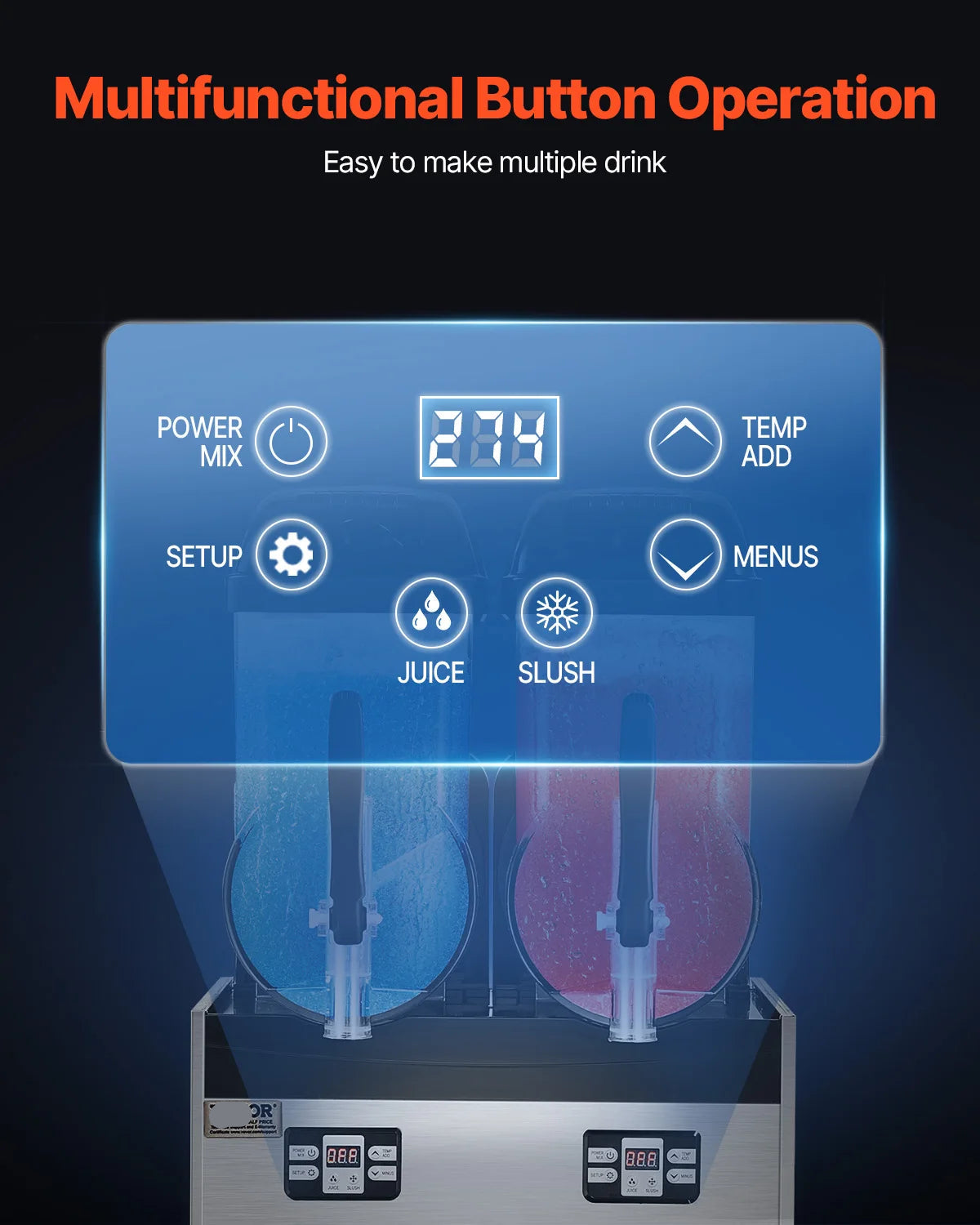 Slushy Machine – Slushmachine – IJsmachine – Frozen Drink Maker – Dubbele Tanks 1x12L – Instelbare Temperatuur