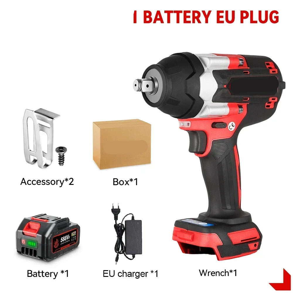 Slagmoersleutel - met Accu - Slagschroevendraaier - Brushless - Elektrische - Torque - 1800Nm Draadloze - 1/2 Inch - 18V Batterij - Handgereedschap - 1 Batterij