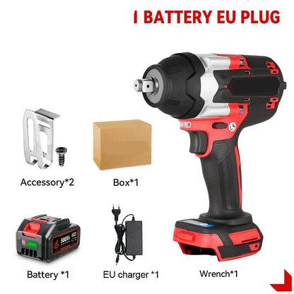 Slagmoersleutel - met Accu - Slagschroevendraaier - Brushless - Elektrische - Torque - 1800Nm Draadloze - 1/2 Inch - 18V Batterij - Handgereedschap - 1 Batterij