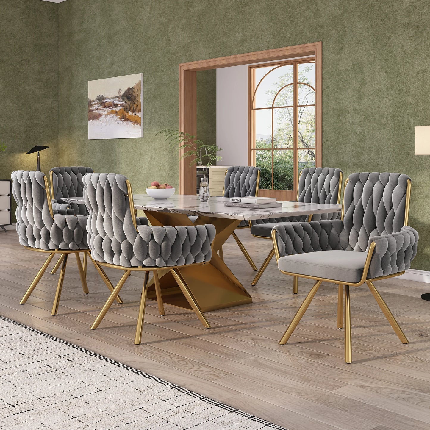Eetkamerstoel – Set van 6 - Fluwelen Stoel – Comfortabele Stoel – Draaistoel – 360° Draaibaar – Hoge Rugleuning – Stalen Frame - Grijs