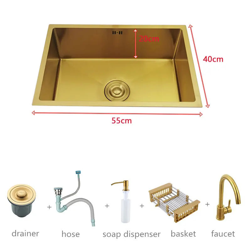 Gouden Waskom – Wastafel – Wasbak – Badkamerkom – Wastafelbak – Roestvrij Staal 304 – Compact 55x40 cm – Luxe Gouden Afwerking