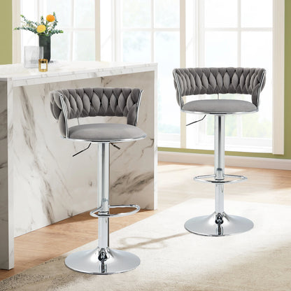 Barkrukken – Draaibare Krukken – Keukenstoelen – Barstoelen – 360 Graden Draaibaar – Verstelbare Hoogte – Velvet Bekleding - 54 x 46 x 97 cm - Grijs