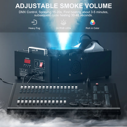 Rookmachine – Mistmachine – Fogmachine – Rookgenerator – Stage Fogger – 1500W Krachtige Output – 24 RGB LED Verlichting - QUORE