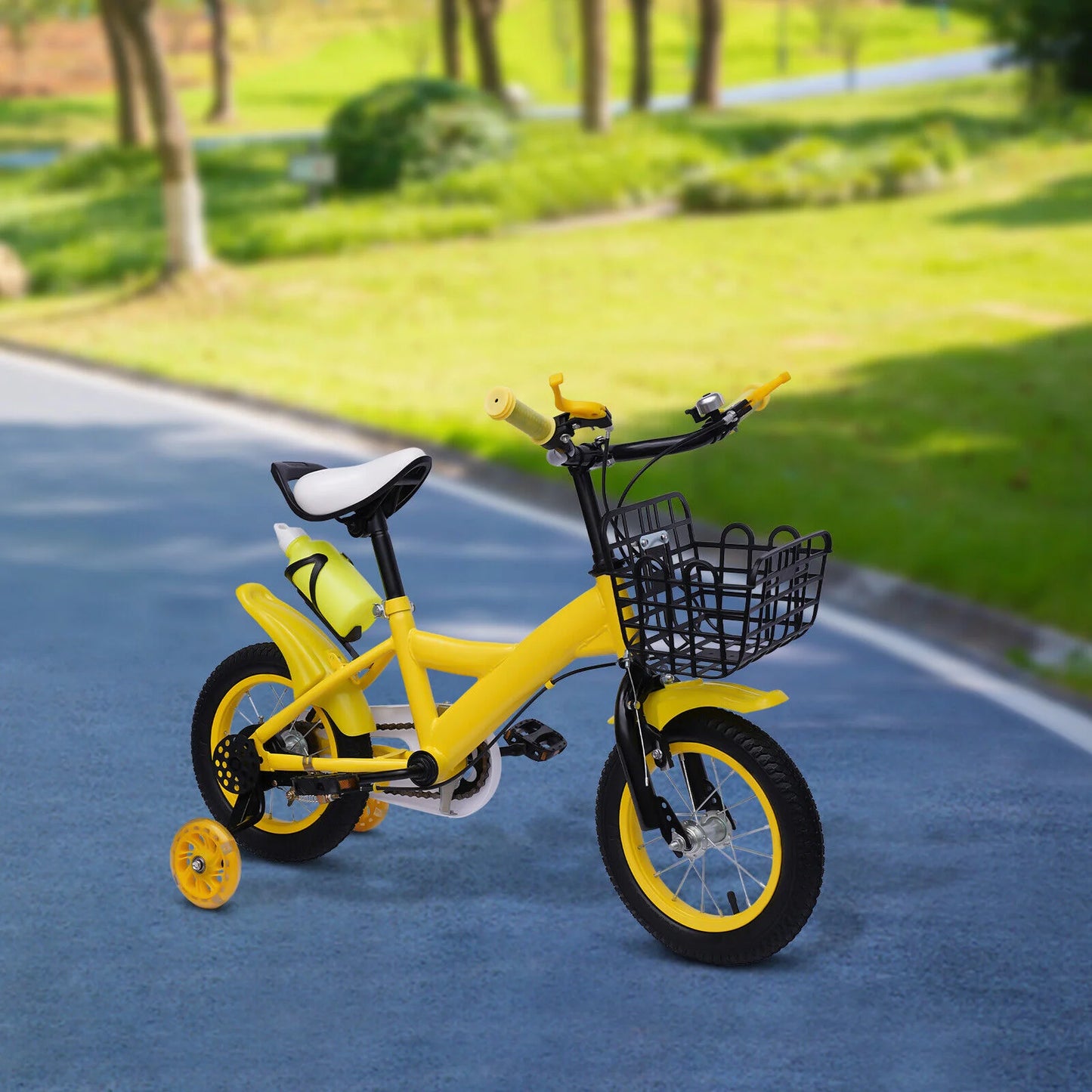 Fiets - Jongensfiets - Kinderfiets - Kinderfietsen - Fiets voor Kinderen met Verstelbare Zitting, Trainingswielen en Lichtgewicht Carbon Stalen Frame voor Stabiel Fietsen