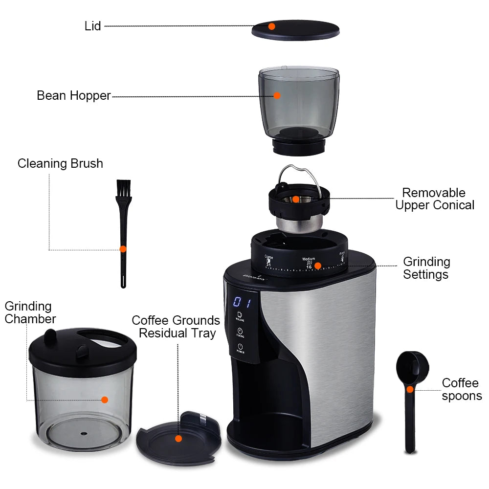Koffiemolen – Koffiemolen Electrisch - Automatische Koffiemolen – 31 Maalinstellingen – 300W - with Timerfunctie – Espressomolen – Precisie Koffiemolen