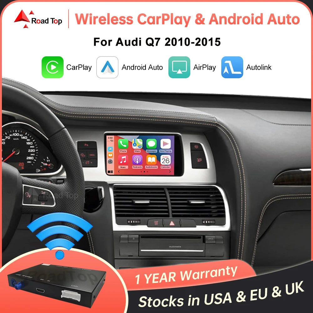 Draadloze CarPlay Android Auto Systeem – Multimedia Interface – Spiegelfunctie – Siri Bediening – Voor Audi Q7 2010-2015 – Naadloze MMI 3G Integratie – USB Connectiviteit – Achteruitrijcamera Ondersteuning