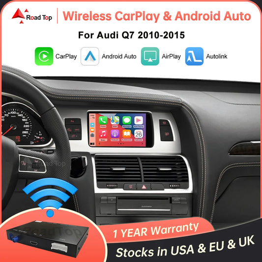 Draadloze CarPlay Android Auto Systeem – Multimedia Interface – Spiegelfunctie – Siri Bediening – Voor Audi Q7 2010-2015 – Naadloze MMI 3G Integratie – USB Connectiviteit – Achteruitrijcamera Ondersteuning