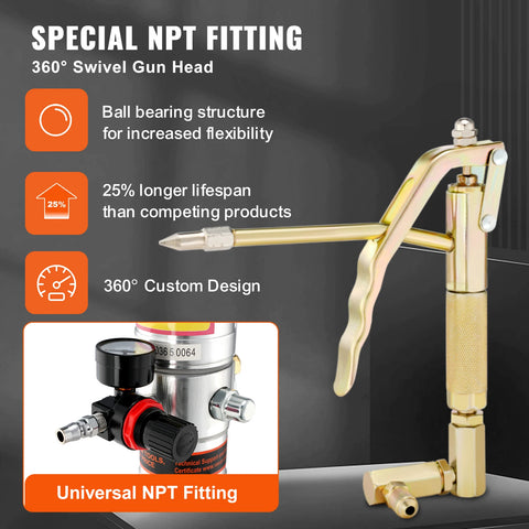 Grease Gun - Pneumatic Grease Gun - 50:1 Pressure Ratio - 360° Rotatable Grease Gun Head - Aluminium Grease Gun - Grease Gun Pistol Grease Gun Powerful - Black