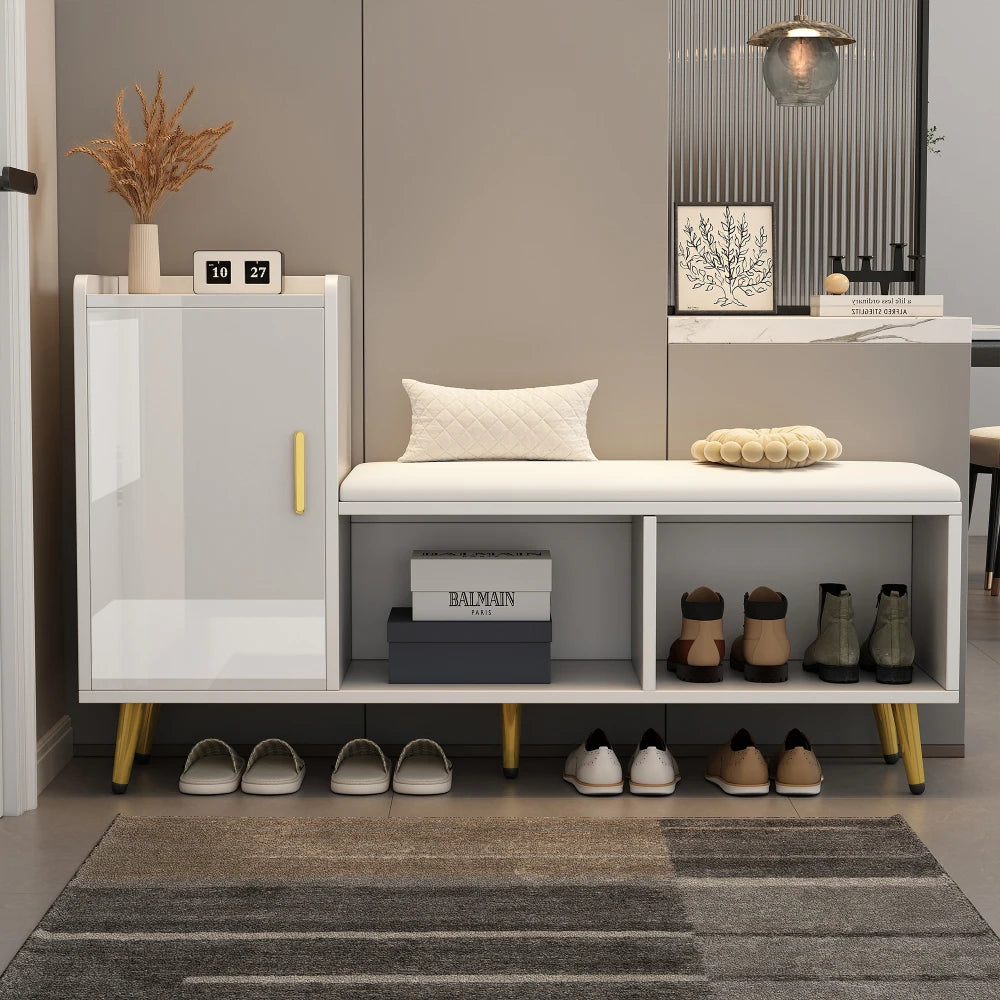 Schoenenkast – Schoenenrek – Schoenenopberger – Schoenenbank – Schoenenmeubel – Hoogglans Wit – Verstelbare Planken