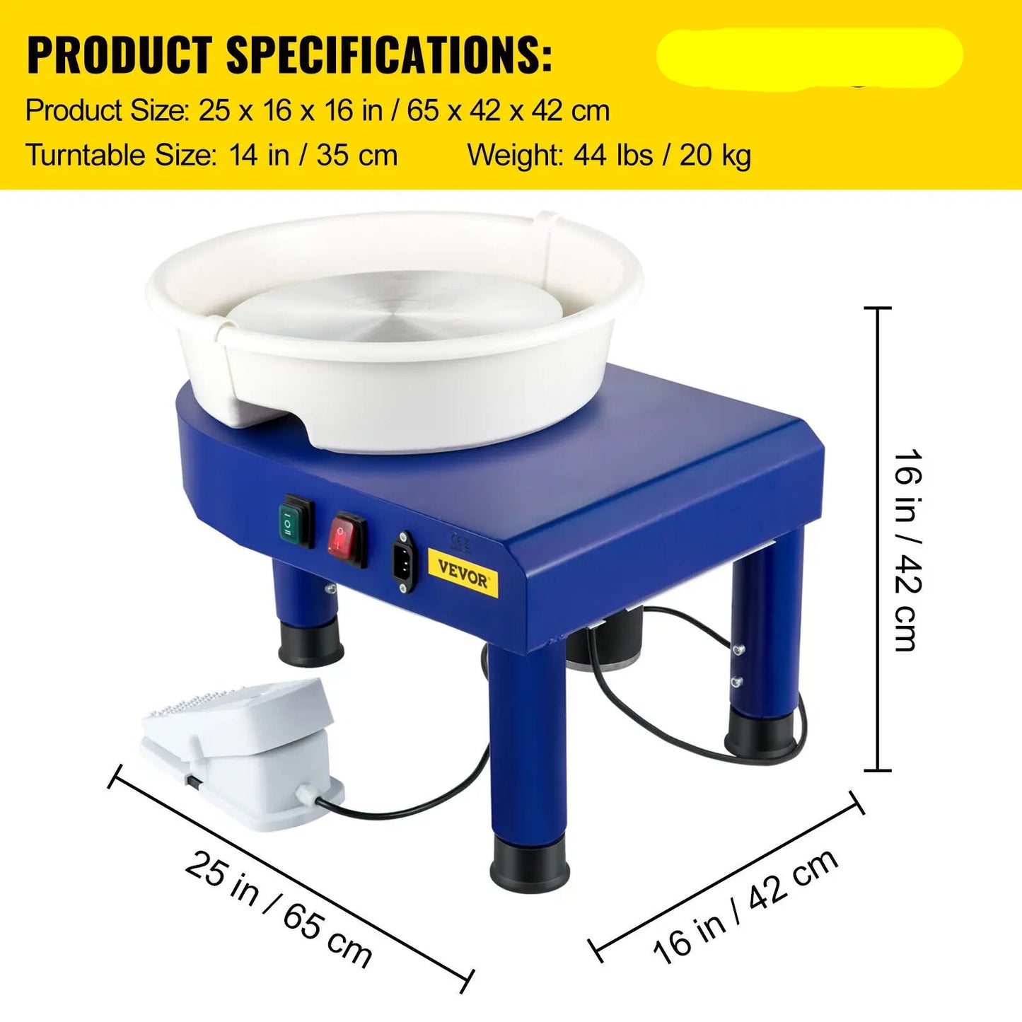Pottenbakkersschijf - Aardewerk Wiel - Keramische Machine - Elektrisch Keramisch Wiel - 35 Cm - 450 W - Blauw
