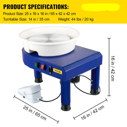 Pottenbakkersschijf - Aardewerk Wiel - Keramische Machine - Elektrisch Keramisch Wiel - 35 Cm - 450 W - Blauw