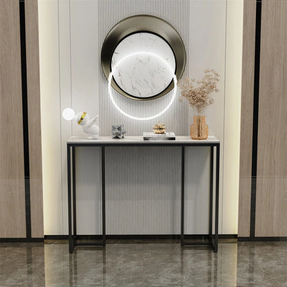 Tafel - Consoletafel - Haltafel - Marmer Look - Luxe Bijzettafel - voor Woonkamer - Hal - Slaapkamer - 100x30x78.5cm - Wit & Zwart