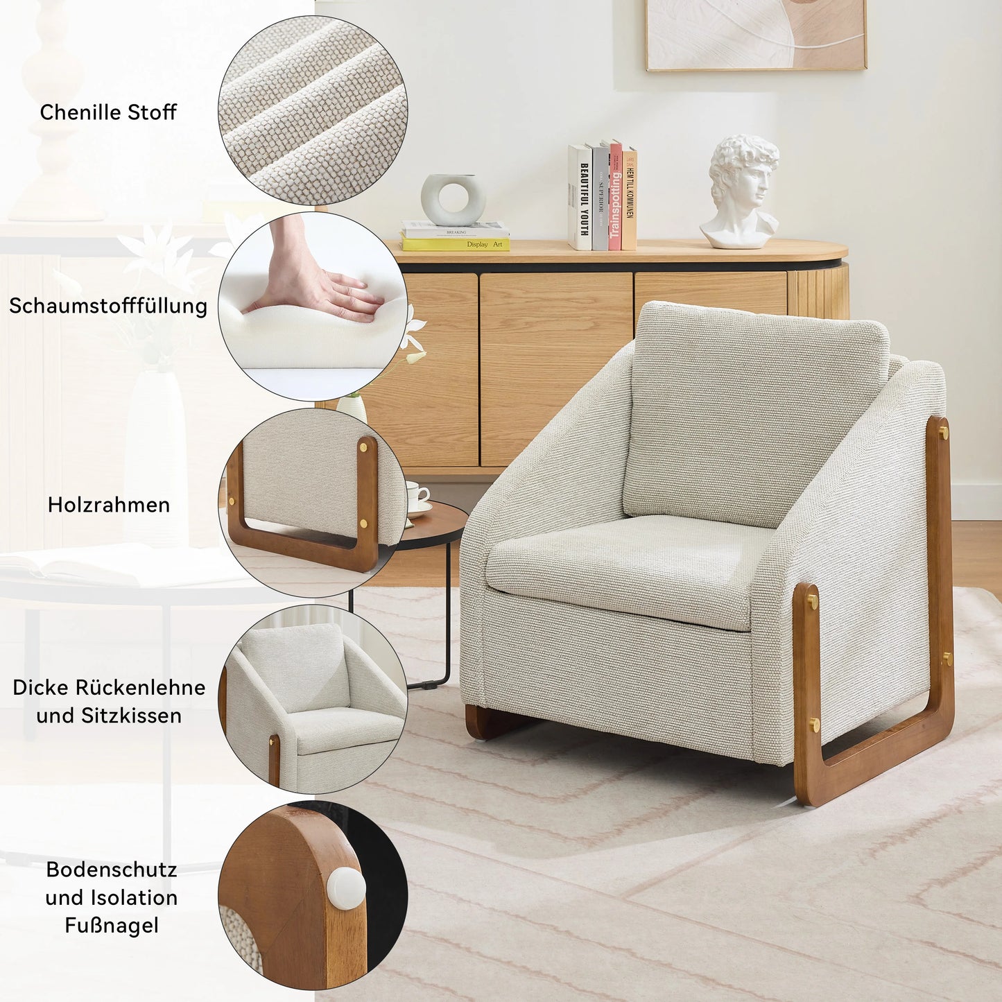 Fauteuil – Loungefauteuil – Relaxstoel – Zetel – Teddystof – Ergonomisch Comfort – Opbergruimte - 201 x 85 x 90 cm - Wit - QUORE