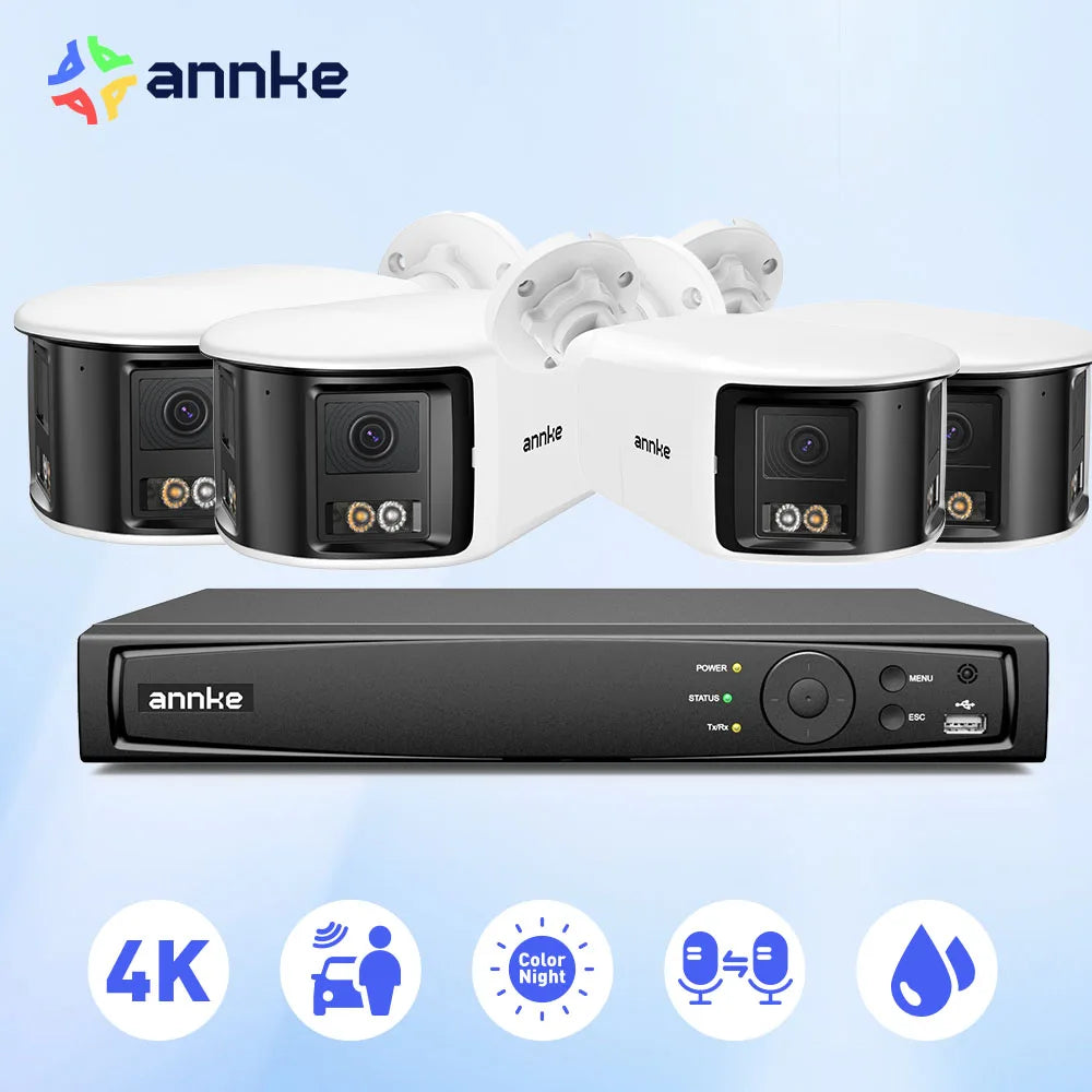 ANNKE 2/4pcs 8mp Smart Home Video Security Camera System 180° Dual Lens Security IP PoE Camera Human Vehicle Detection 4k Cam