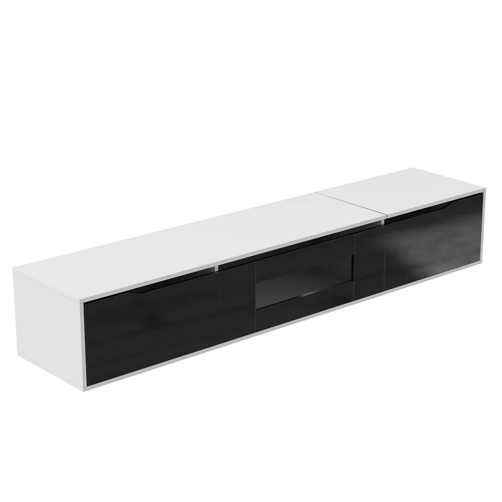 tv-meubel – tv-kast – televisie meubel – media kast – dressoir – hoogglans zwart – 180 cm breed – geïntegreerde LED-lichtstrip