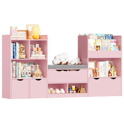 Speelgoedopberger – Speelgoedkast – Boekenkast – Opbergmeubel – Kindermeubel – Roze – Houten Materiaal – 3 Laden Op Wieltjes