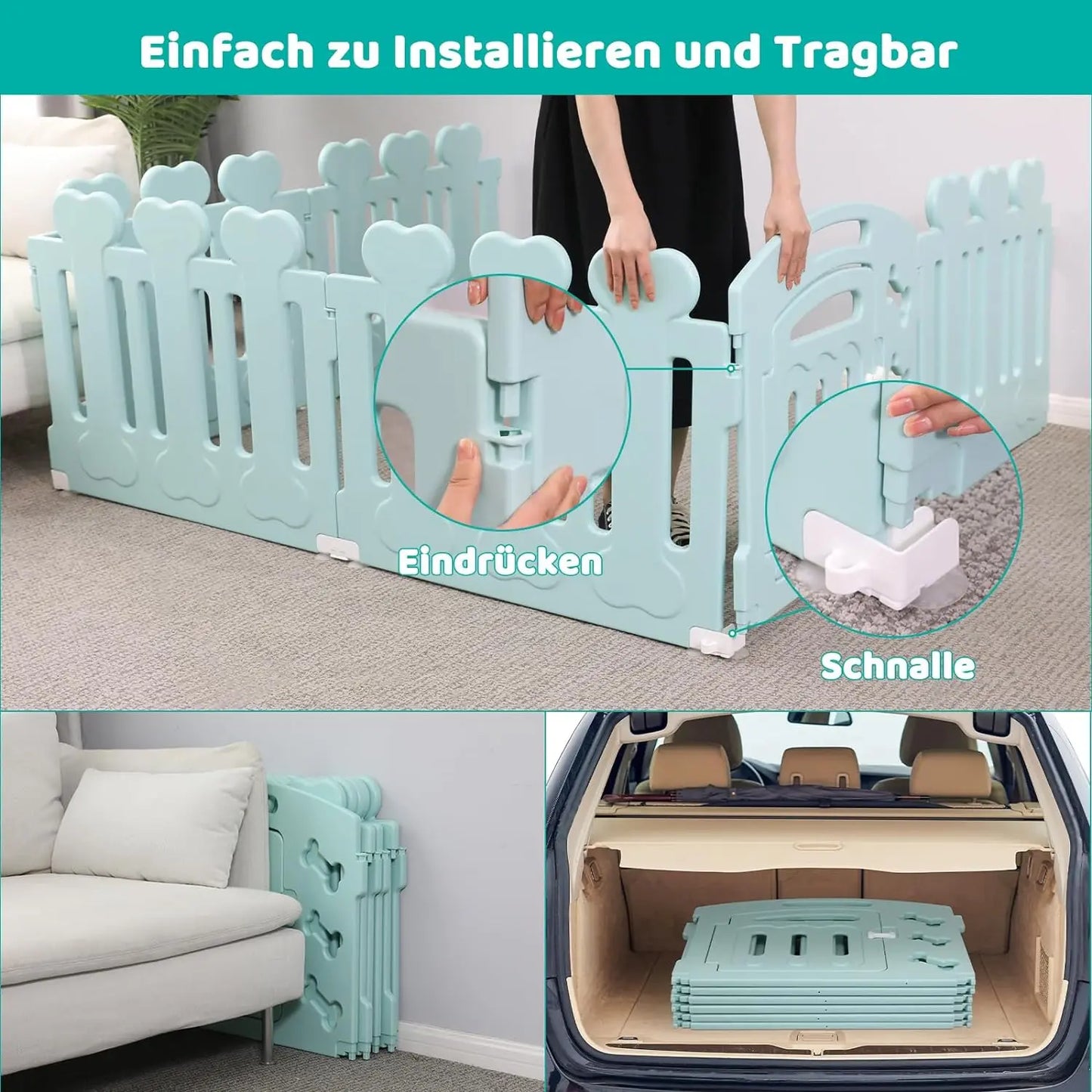 Dog Pen, H60cm, 3/5/7+1 Panels, with Lockable Door, Recycled Plastic,Puppy Enclosure,For Rabbit Runs, Indoors, Outdoors, Playpen - QUORE