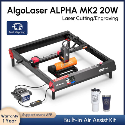 40x40CM/40X85CM 20W AlgoLaser Alpha MK2 with Air Pump/Rotary Chuck/Honeycomb Working Table/Raiser/10 pcs Marking Paper Optional - QUORE