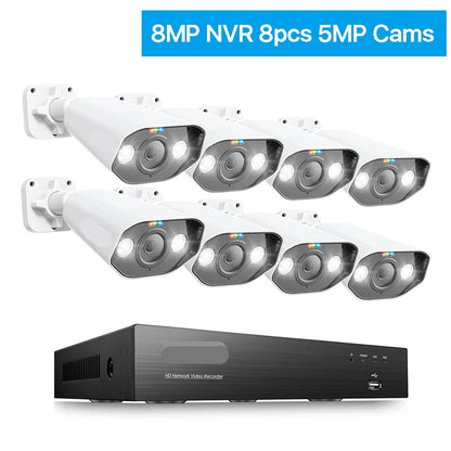 4K Beveiligingssysteem – IP Camera Systeem – Ultra HD Beveiliging – Nachtzicht Camera – PoE Installatie - 8 Stuks 5MP Camera – Ingebouwde HDD: 2T