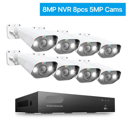 4K Beveiligingssysteem – IP Camera Systeem – Ultra HD Beveiliging – Nachtzicht Camera – PoE Installatie - 8 Stuks 5MP Camera – Ingebouwde HDD: Geen