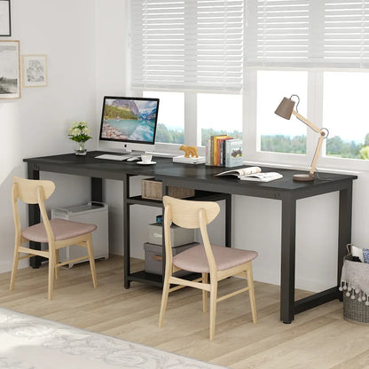 Bureau Voor Twee Personen – Dubbel Werkblad – Studiebureau – Thuiswerkplek – Extra Lang – Metalen Frame – Scratchbestendig Houten Oppervlak