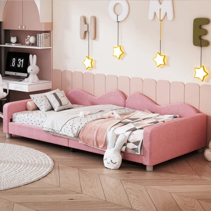Kinderbedkussen Bed - Slaapbank Frame - Teddy Doek Multifunctionele - Rugleuning Armleuning Zacht Bed - Eugdbed Gastenbed - 90*200 cm - 01 Roze