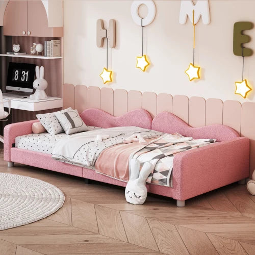 Kinderbedkussen Bed - Slaapbank Frame - Teddy Doek Multifunctionele - Rugleuning Armleuning Zacht Bed - Eugdbed Gastenbed - 90*200 cm - 01 Roze