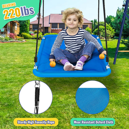 Blue Multi-Activity Swing Set with Climbing Frame, Basketball Hoop & 3-Seat Swings, Heavy-Duty Outdoor Playset for Backyard, Kid