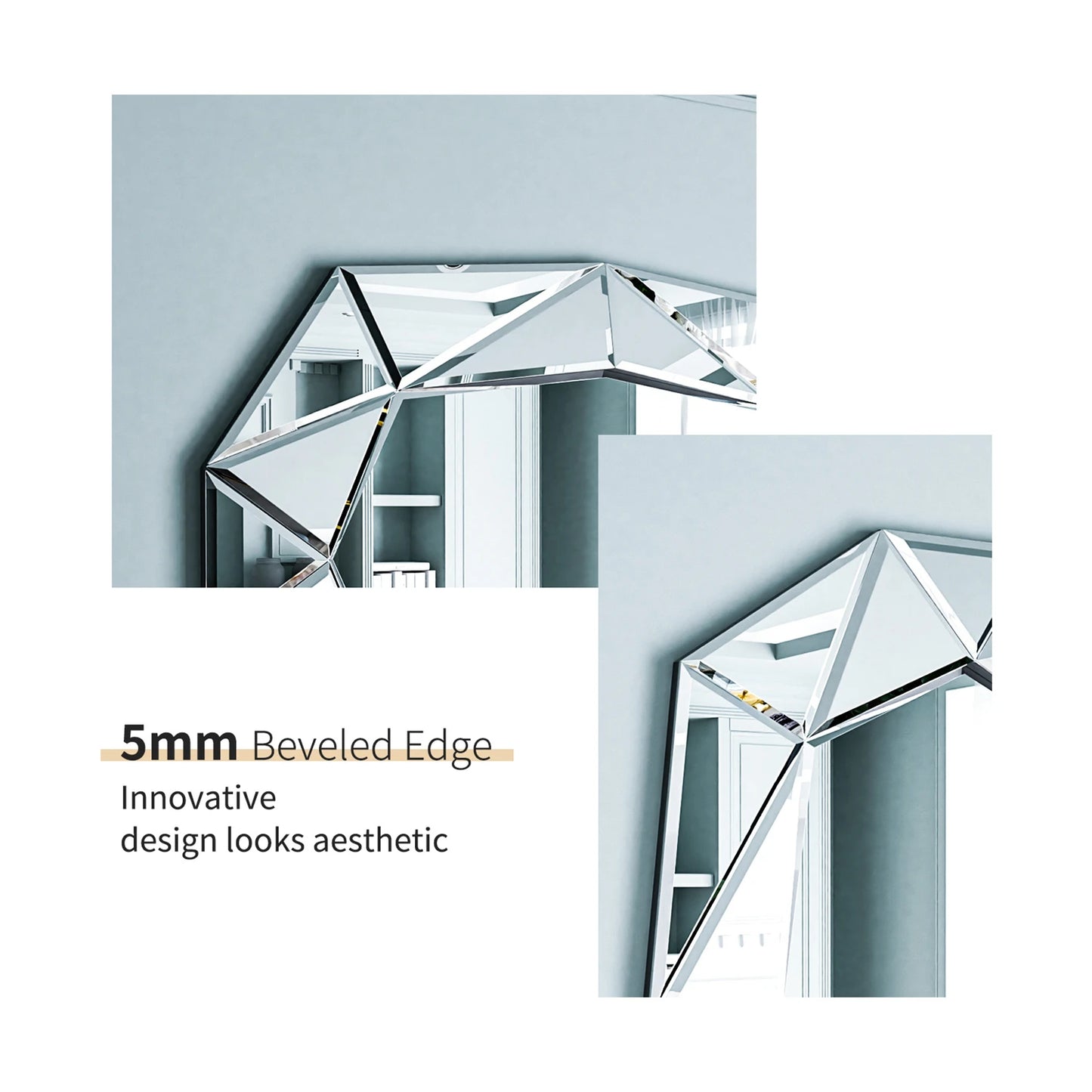 Asymmetrische Wandspiegel – Decoratieve Spiegel – Muurspiegel – Accent Spiegel – Glazen Lijst – Zilverkleurig – 72x100 cm – Bevelled Edge – MDF en Glas Frame