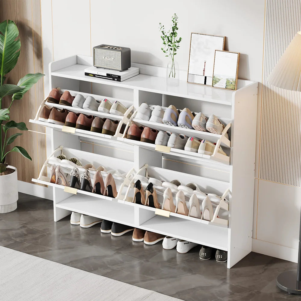Moderne Schoenenkast – Schoenenrek – Schoenenopberger – Schoenenkast – Schoenendisplay – Zwart – 4 Inklapbare Compartimenten – Compact Ruimtebesparend Design