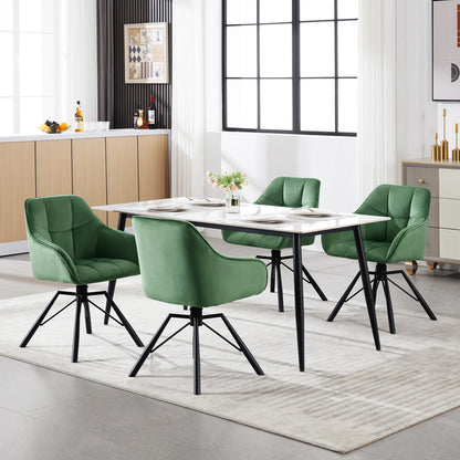 Draaibare Eetkamerstoel – Set van 2 - Eetkamerstoel – Stoel – Draaistoel – Comfortabel – Velvet Bekleding – 360° Draaibare Zitting - Fluweel - Donkergroen - QUORE