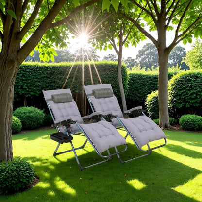 Ligstoel - Tuinstoelen - Strandstoel - Klapstoel - Zero Gravity - Opvouwbare - Draagvermogen van 160KG - Comfortabele Buitenkussens, Verstelbaar, Voor Tuin en Terras - Tuinset – Campingstoel – Tuinstoel – Set van 2 - Lichtgrijs