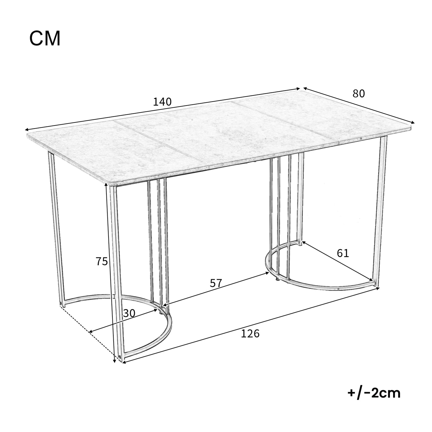 Eettafel – Tafel – Keukentafel – Werktafel – Dinertafel – 140x80x75 cm – Metaal Frame – Verstelbare Poten