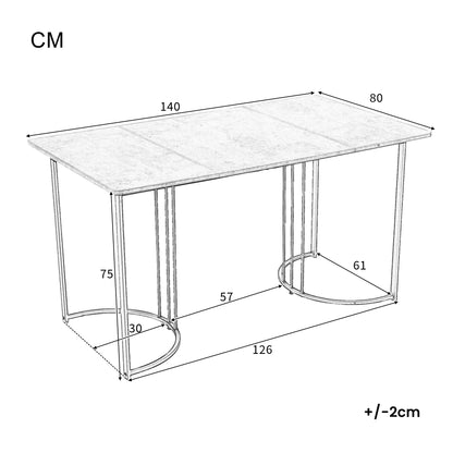 Eettafel – Tafel – Keukentafel – Werktafel – Dinertafel – 140x80x75 cm – Metaal Frame – Verstelbare Poten