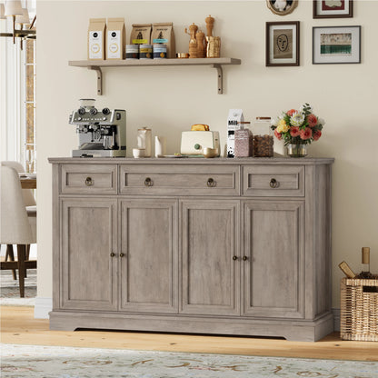Dressoir – Opbergkast – Buffetkast – Ladekast – Woonkamerkast – Wit – 134x40x87 cm – Retro Design – 3 Lades en 4 Deuren - QUORE