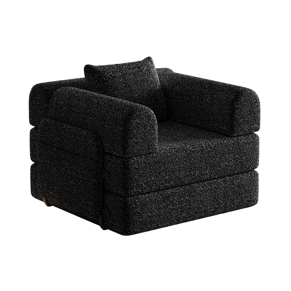 2-In-1 Chenille Sofa Bed – Slaapbank – Slaapstoel – Schuifbed – 1-Zits Zwart – Opbergvak in Armleuning – Stevige Drie Metalen Frame Constructie - QUORE