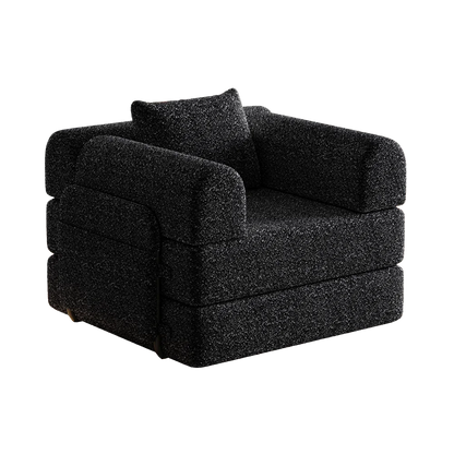 2-In-1 Chenille Sofa Bed – Slaapbank – Slaapstoel – Schuifbed – 1-Zits Zwart – Opbergvak in Armleuning – Stevige Drie Metalen Frame Constructie - QUORE