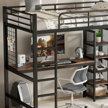 Hoogslaper – Hoogbed – Stapelbed – Combibed – Bedframe – Metaal En Hout – 90x200 cm – Met Bureau En Open Legplanken