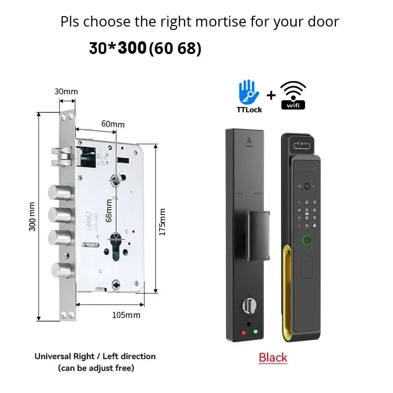 Smart Lock – Slim Deurslot – Elektronisch Slot – Slimme Deurklink – Digitale Deurslot – Vingerafdruk & Gezichtsherkenning – Roestvrij Staal & WiFi Controle - 30x300 Insteek