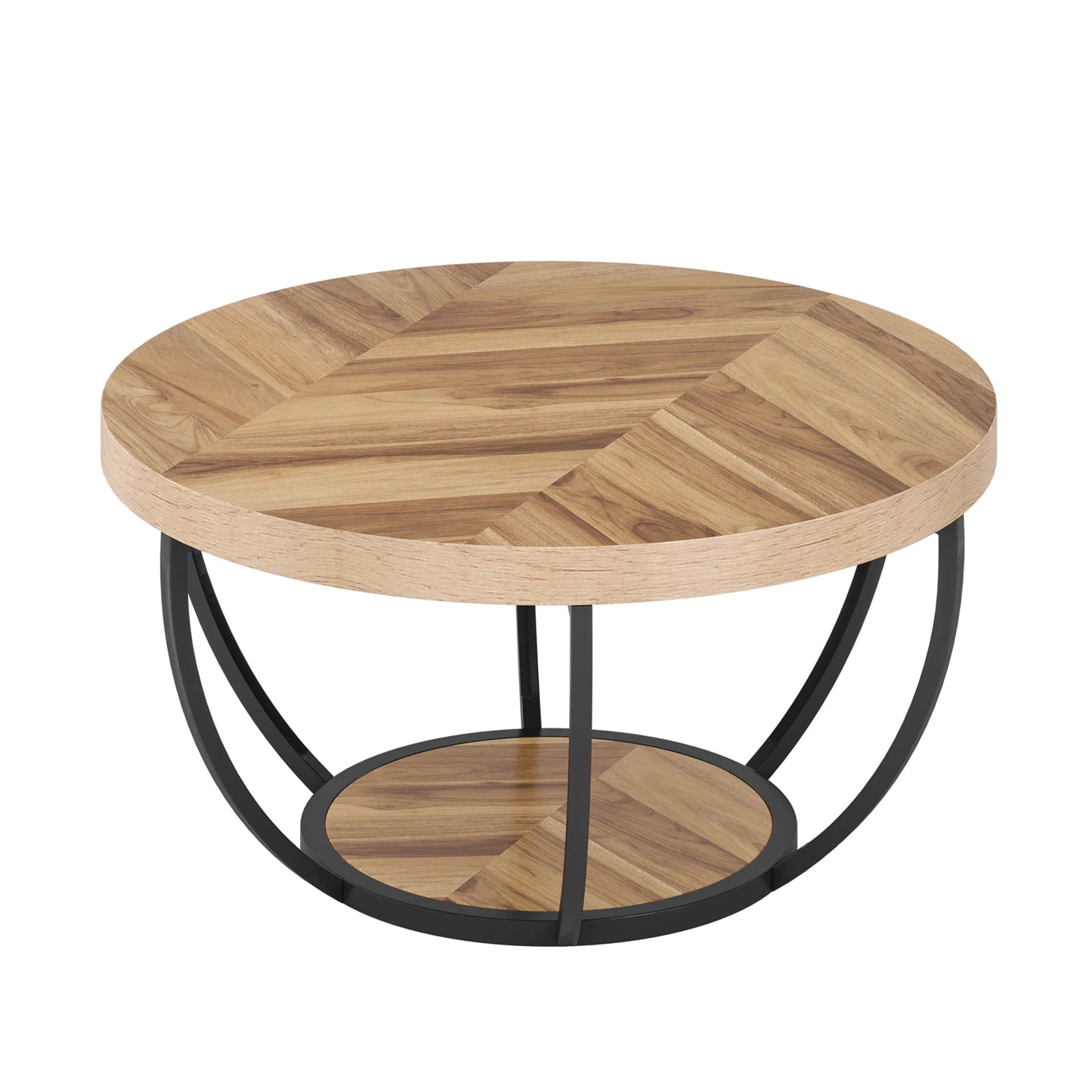 Ronde Salontafel – Bijzettafel – Koffietafel – Woonkamertafel – Houten Tafel – 80 Cm Diameter – Stevige Metalen Poten - Bruin - QUORE