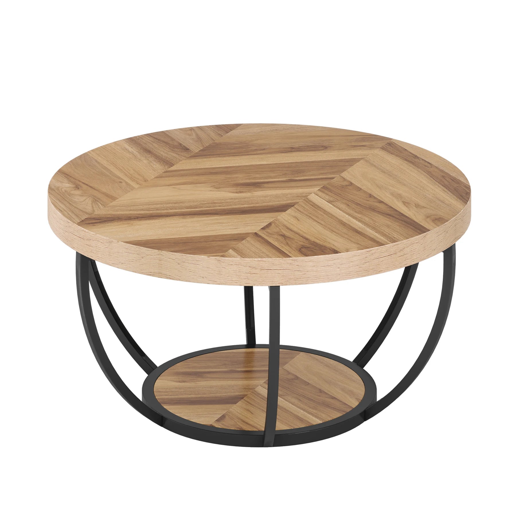 Ronde Salontafel – Bijzettafel – Koffietafel – Woonkamertafel – Houten Tafel – 80 Cm Diameter – Stevige Metalen Poten - Bruin - QUORE