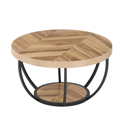 Ronde Salontafel – Bijzettafel – Koffietafel – Woonkamertafel – Houten Tafel – 80 Cm Diameter – Stevige Metalen Poten - Bruin - QUORE