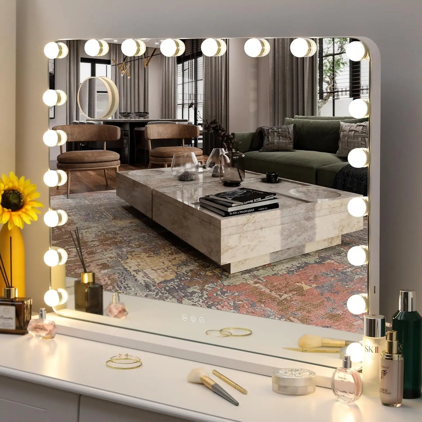 Badkamerspiegel - Spiegel - Verlichting - Vanity Spiegel - Smart Spiegel - Hollywood Make-up Spiegel met 20 Dimbare LED Lichten voor Slaapkamer & Kledingkamer, Metaal Frame