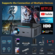 Xiwbsy - 8G Manual Focus1 - Beamer - Projector Beamer - Mini Meamer - 4k - Full HD 1080P - 1920x1080dpi - Automatic focus - with WiFi - 25000Lumens - 108W - Black