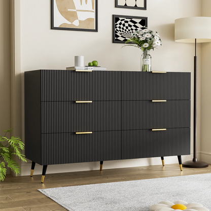 Kast – Dressoir – Ladekast – Opbergkast – Living – Matzwart – 6 Lades – Hoogwaardig Houtmateriaal 120x77x40 cm